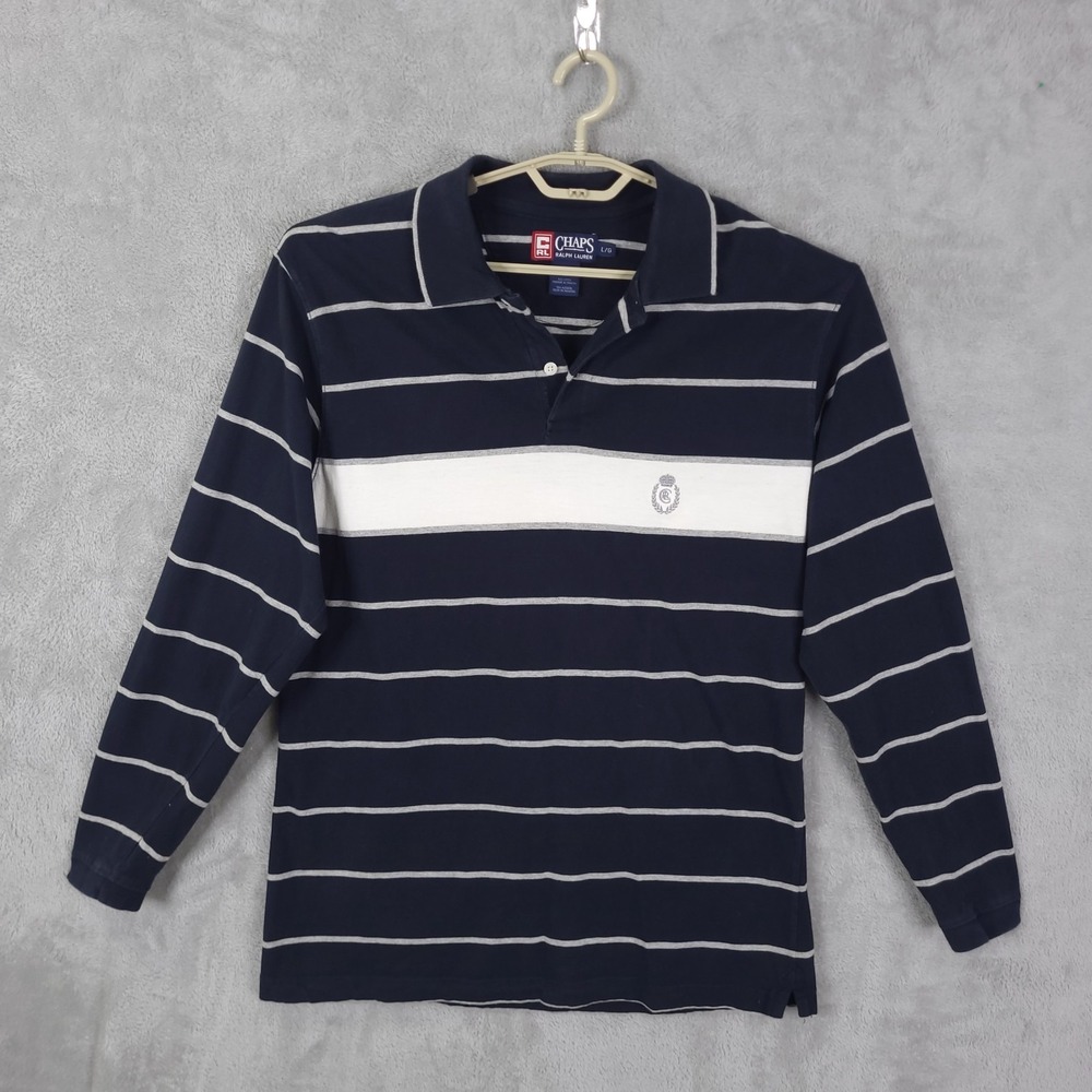 Vintage Chaps Ralph Lauren Rugby Polo Shirt L Striped Long Sleeves Y2k Preppy